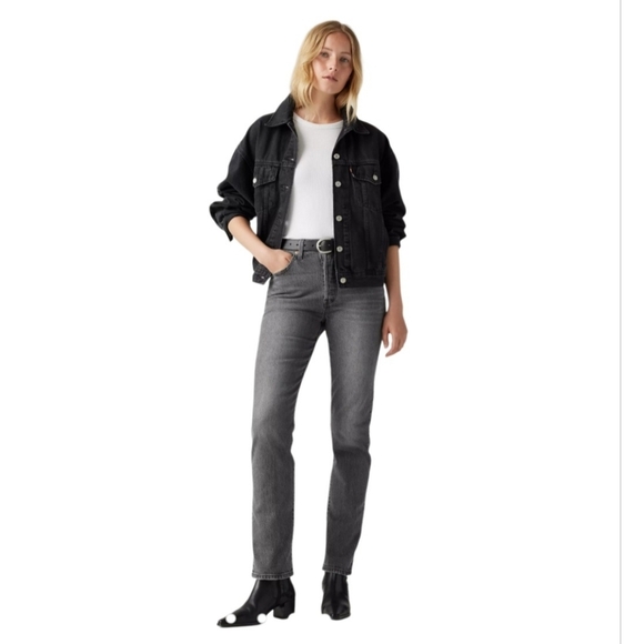 Levi's Stellar Stretch Mid Rise Boyfriend Relaxed Charcoal Grey Taper Jeans 32 - Picture 4 of 11